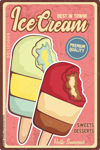Vintage Retro Ice Cream Popsicle Summer Advertisement