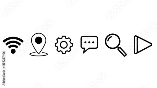 Set of minimalist line icons representing common digital functions and tools