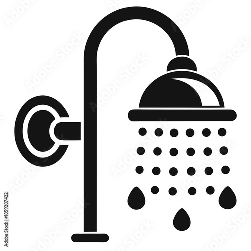 a simple black and white illustration depicts a classic showerhead with water droplets falling mounted on a wall suggesting cleanliness and hygiene high quality professional detailed