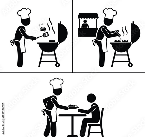 Cooking and serving food at a barbecue