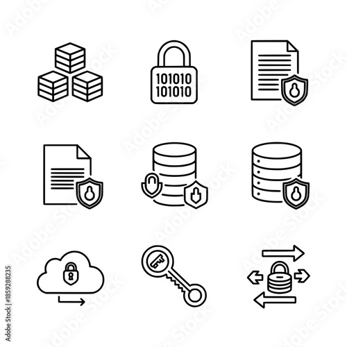 Modern data encryption outline icon set vector for secure systems