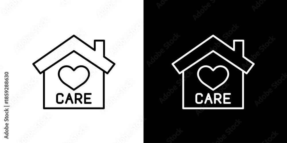 Fototapeta premium Single icon of house with heart and the word 'CARE' inside, representing home and compassion