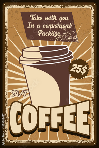 Coffee Drink Advertisement with Retro Grunge Design