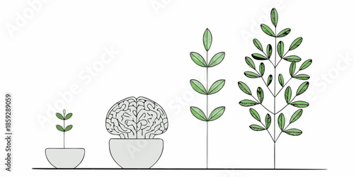 Brain plant grows with healthy green leaves and roots