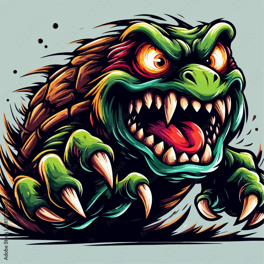 Obraz premium Illustration of a scary and ferocious turtle cartoon