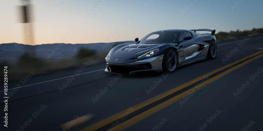 Fototapeta premium Rimac Nevera R Founders Edition on the road high speed