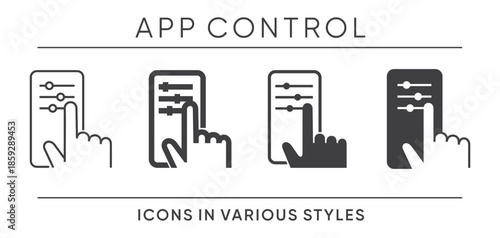 App control feature icons set in various styles