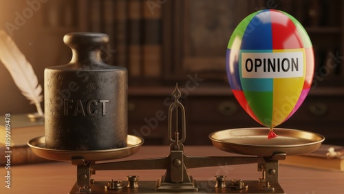 Balancing Fact and Opinion Concept Balance Scale Justice. Concept featuring fact, opinion, balance, scale, justice.