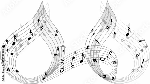 Beautiful music notes forming an infinity symbol with sheet music