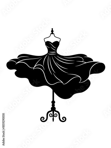 Elegant Black Silhouette Dress on Mannequin Stand Vector Icon