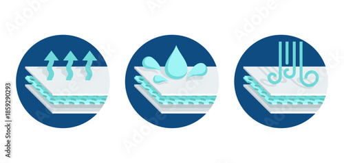 Wind proof, breathable, waterproof - circular colorful icons