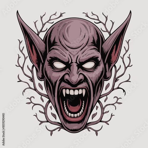 Demon Head Expression With Open Mouth.