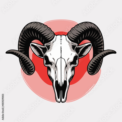 Ram Skull Illustration With Bold Horns.