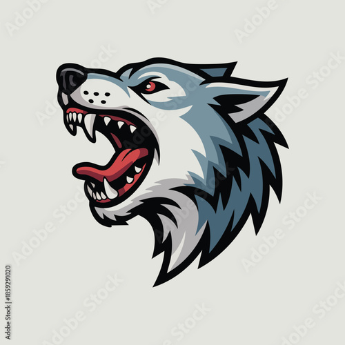 Roaring Wolf Head Illustration Mascot Design.