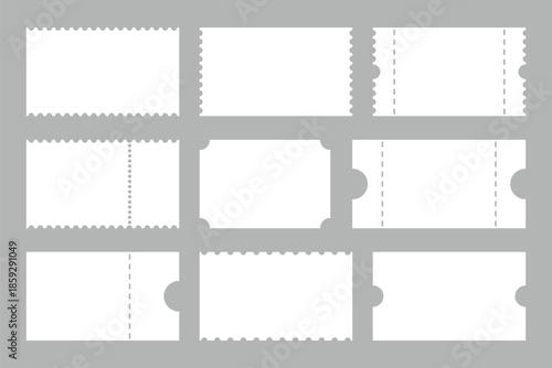 set of Empty Ticket mockup vector illustration. Blank Ticket collection isolated background. Ticket template design .Blank tickets mockup for entrance to the concert or show.