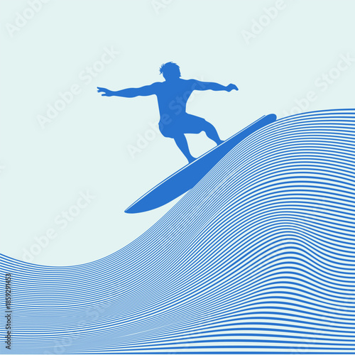 Surfing on a sea wave. A surfer rides a high sea wave. Water sports.