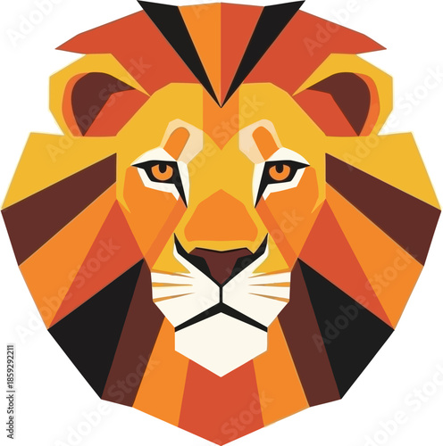 A strong geometric lion head displaying a confident gaze.