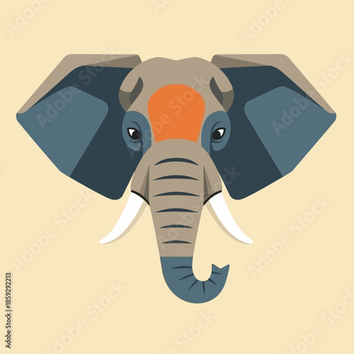 A majestic geometric elephant head with impressive tusks.