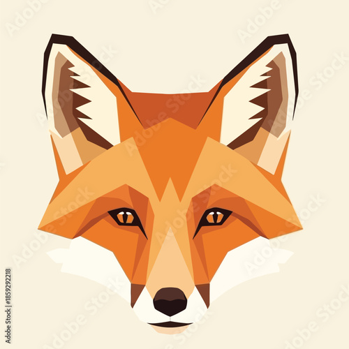 A stylized orange fox head in a geometric vector art.