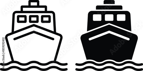 Ship icon outline and glyph set for transportation and water travel