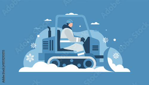 Snowplow operator clearing roads during heavy winter snowfall