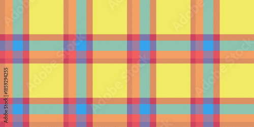 Satin textile vector texture, isolation check pattern plaid. Traditional background tartan seamless fabric in red and yellow colors.