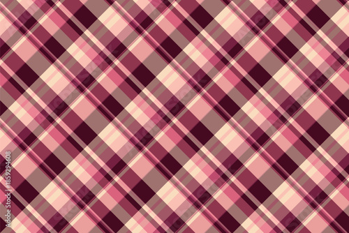 Subtle pattern textile background, lady vector plaid texture. Unique check seamless tartan fabric in red and light colors.