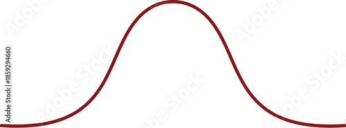 Minimal red bell curve line graph illustration representing normal distribution statistics data analysis concept isolated white background vector smooth abstract