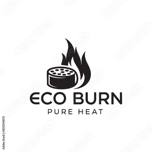 Eco Burn Illustration with Flame and Charcoal Emblem for Eco Friendly Energy Concept