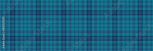 Exotic textile pattern texture, 1970s check vector seamless. Retro plaid tartan background fabric in blue and cyan colors.