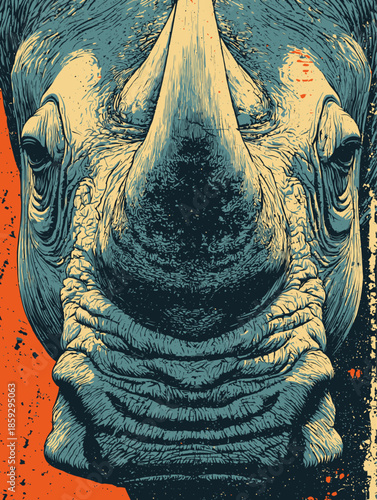 Artistic Wildlife Illustration: Majestic Rhino with Detailed Line Work