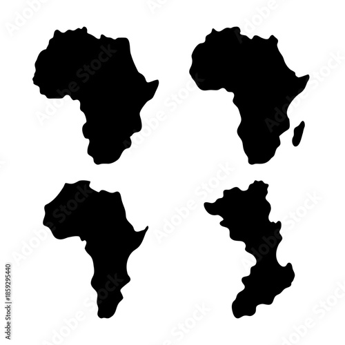 Black vector silhouettes of the africa continent and an island on a white background