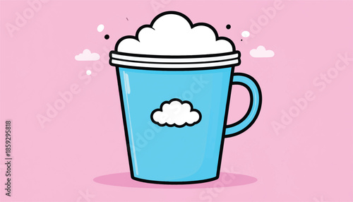 Cute Blue Cup with Cloud Design and Creamy Topping.