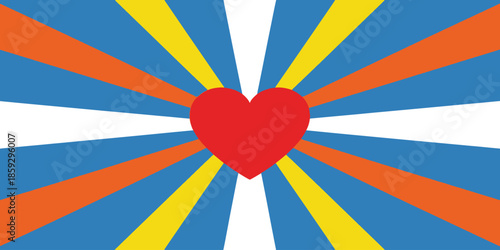 Radiating Heart Design – Red Center with Symmetrical Blue, Orange, and Yellow Triangular