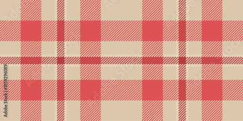 Calm plaid tartan texture, perfect vector fabric seamless. Feminine background check textile pattern in light and red colors.