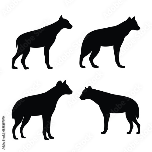 Diverse collection of hyena silhouettes depicting various standing postures