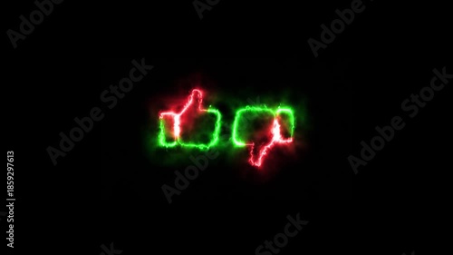 Marketing, business, technology, social media, like, dislike, media, social, social network, application, neon thumbs up and thumbs down icons 4k video