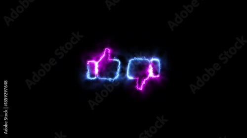Marketing, business, technology, social media, like, dislike, media, social, social network, application, neon thumbs up and thumbs down icons 4k video