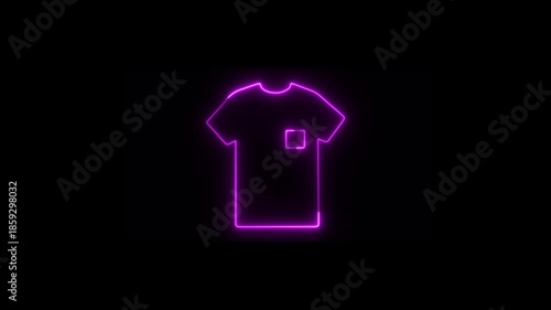 Neon T-shirt icon on black background, bright neon clothing icon. HD video motion.