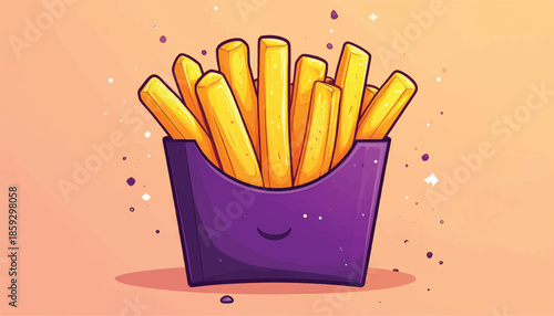 Cartoon French Fries in a Purple Container Illustration.