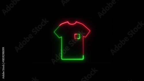 Neon T-shirt icon on black background, bright neon clothing icon. HD video motion.