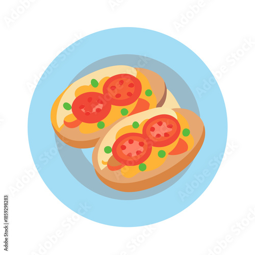 Tomato bruschetta illustration on plate simple clean vector image