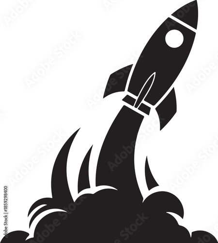 Rocket Launch Silhouette with Smoke Clouds