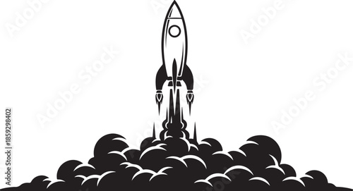 Rocket Launch Silhouette with Smoke Clouds