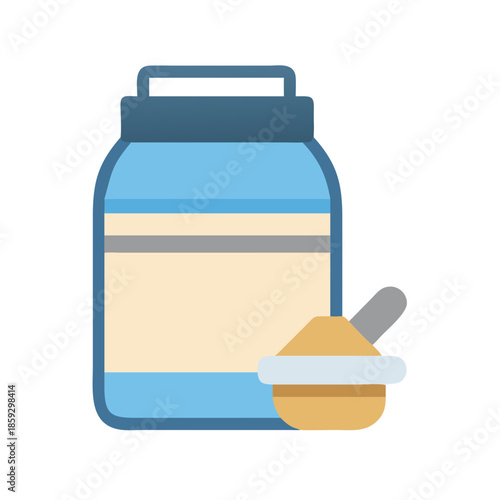 Isometric vector art of protein powder container and scoop