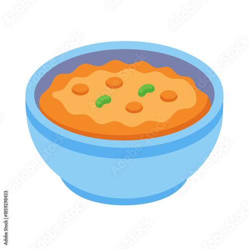 Bowl of flavorful soup with herbs and chickpeas illustration