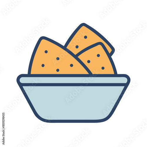 Illustration of nachos in bowl on a white background