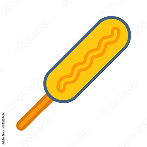 Cartoon corn dog with mustard on a white background