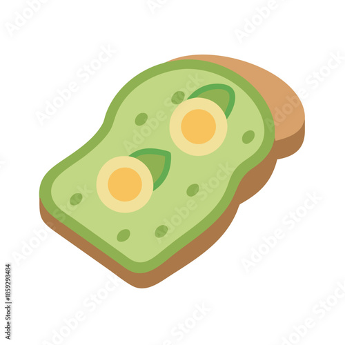 Minimalist avocado toast with boiled eggs on white background