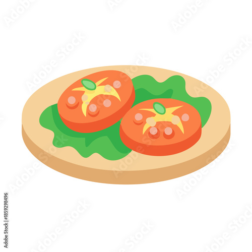 Tomato slices with lettuce on a plate illustration